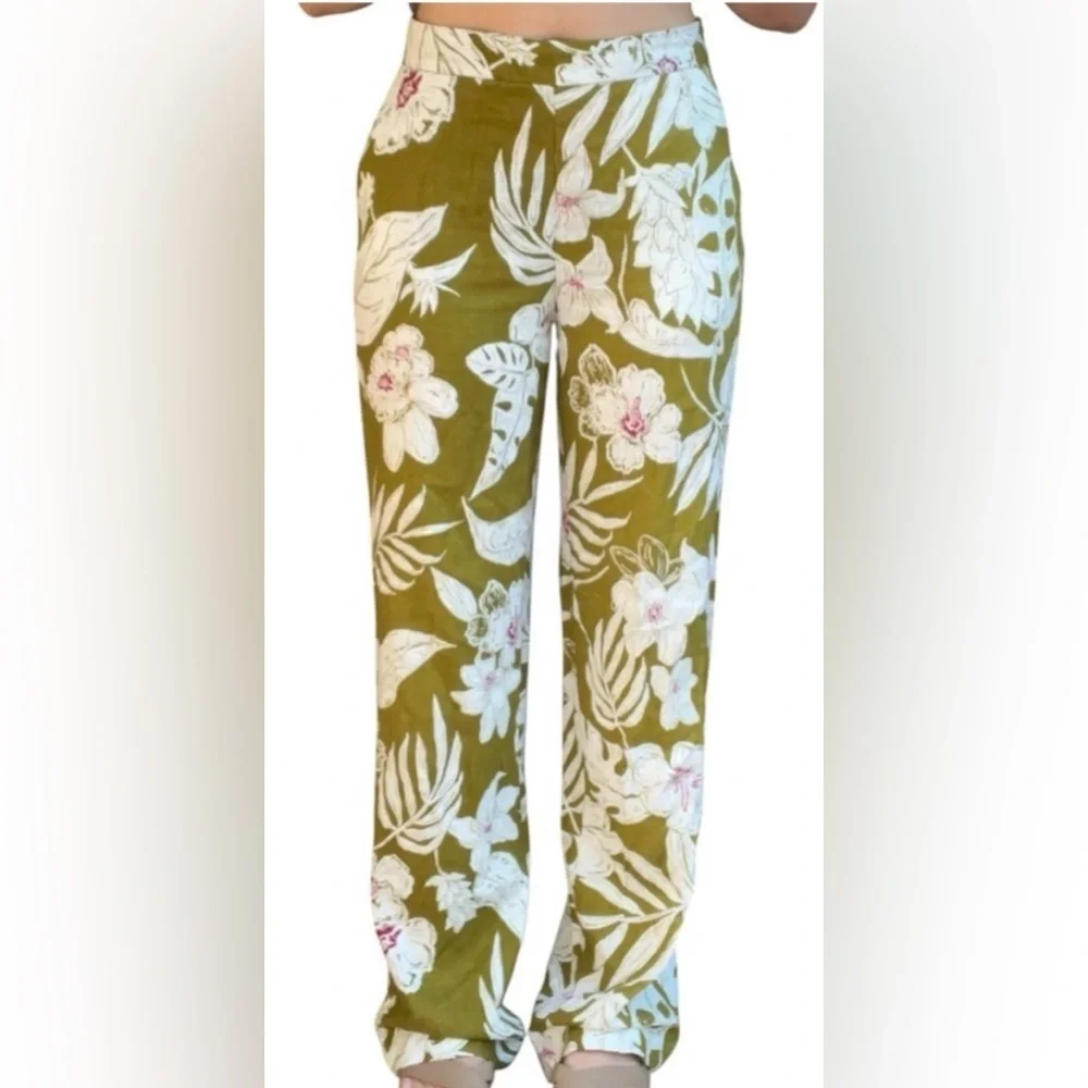 NEW ZARA ( TWO PIRCE SET ) LINEN PRINT PANTS AND BLAZER  SIZE XS